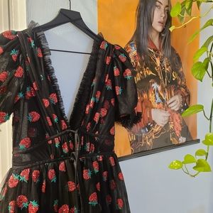 Black Medium Strawberry Midi Dress